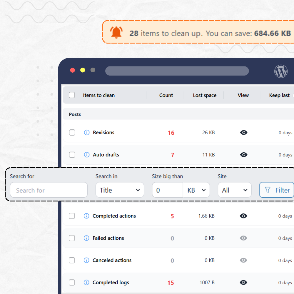 Standard cleanup tools screenshot