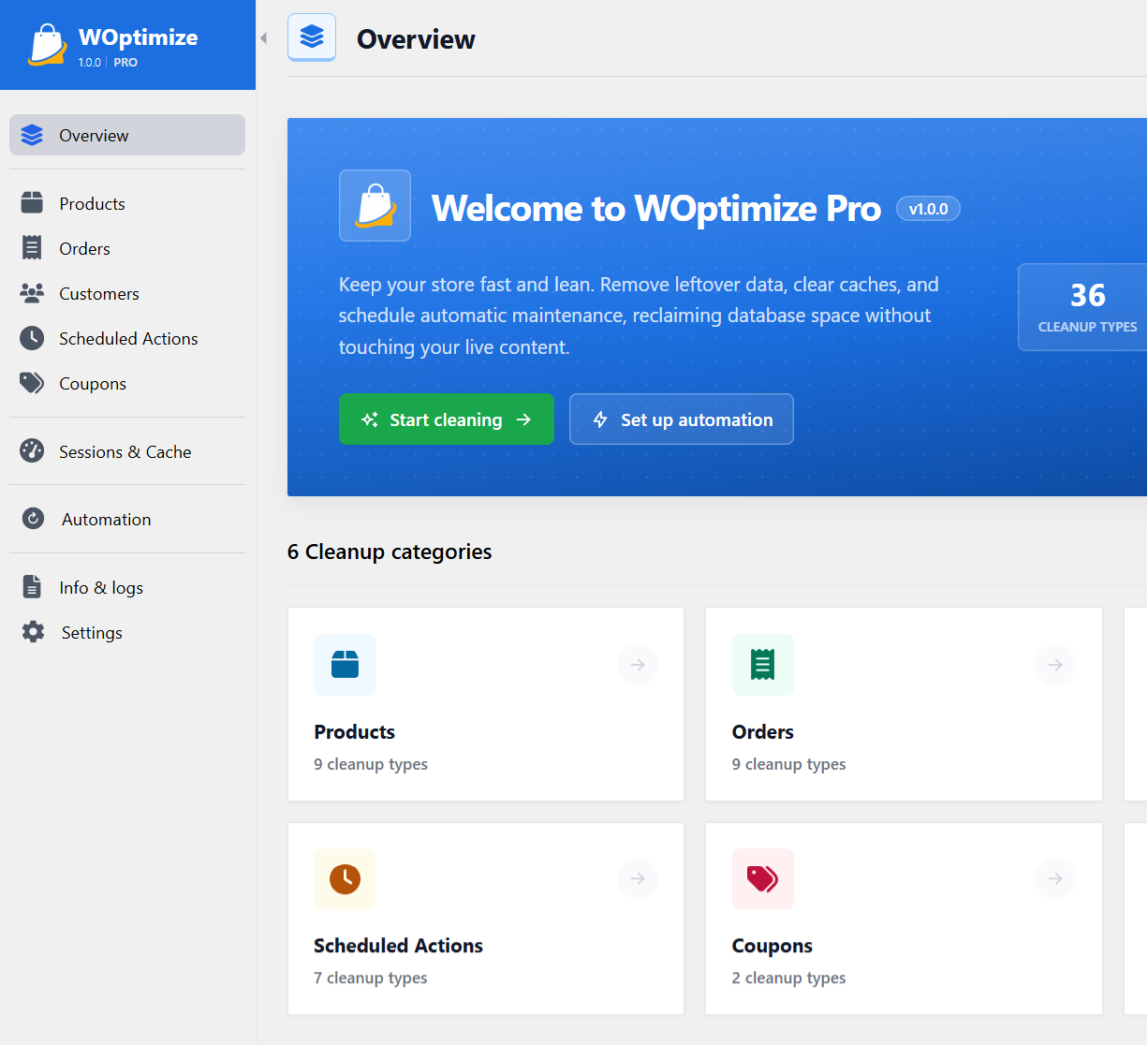 WOptimize dashboard screenshot
