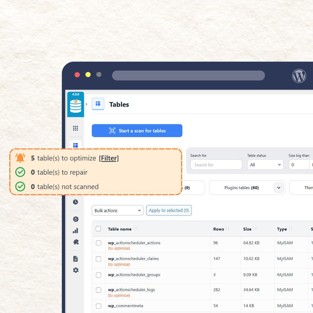 Tables cleanup screenshot
