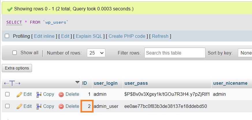 Create a new WordPress admin user using phpMyAdmin 5 wordpress users table inserted user